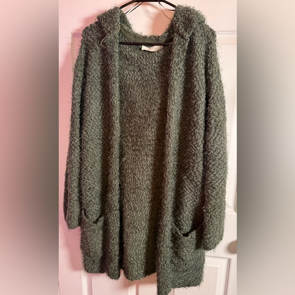 Lovestitch Open Long Fuzzy Cardigan with Hood